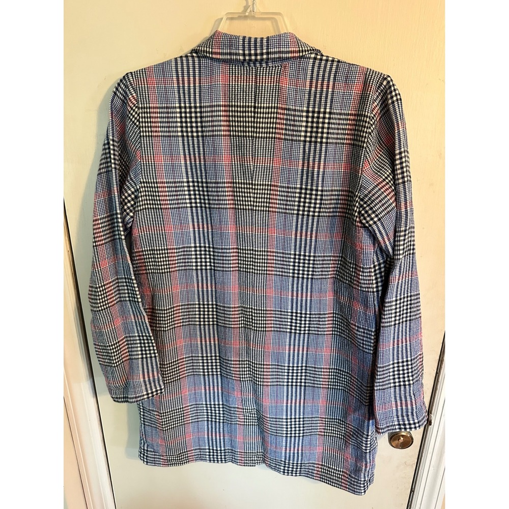 J. Jill Womens Blue Red Plaid Longline Cotton Blazer Jacket Size S BatleyMult - Picture 8 of 12